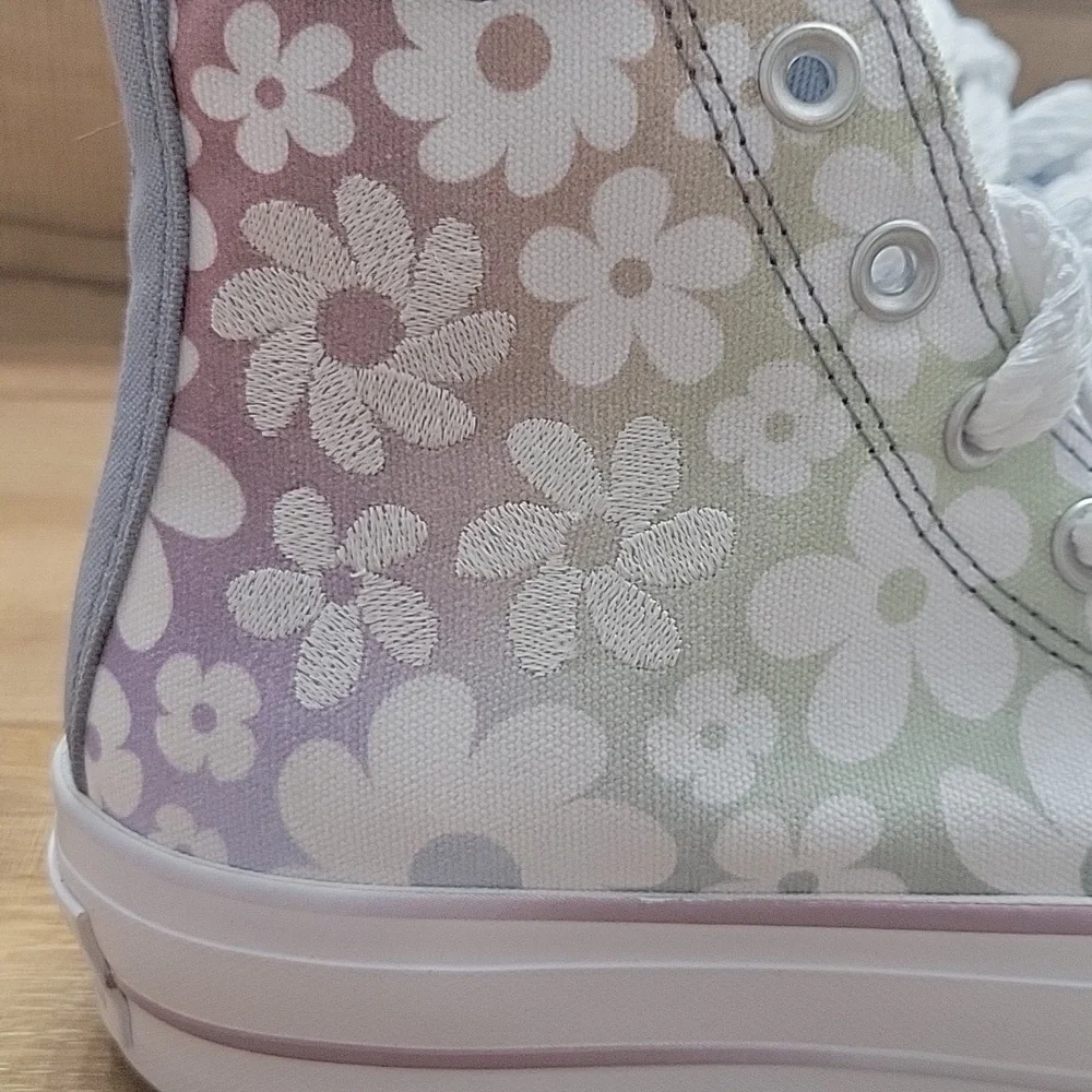 Converse White and Gray Floral High-Tops